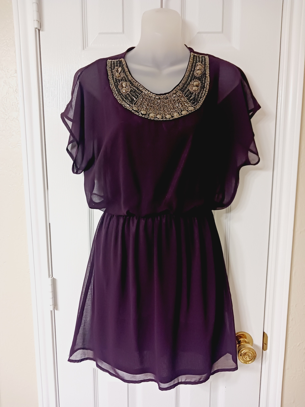 Purple Chiffon Embellished Dress NWOT